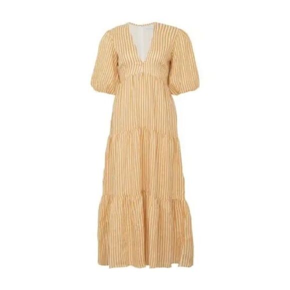 Faithful The Brand | XS | Brighton striped Tan Maxi Dress beach butter yellow - Picture 1 of 8